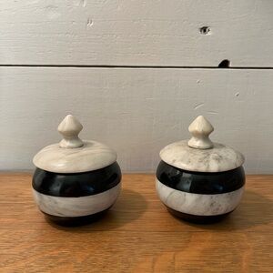 Vintage Marble & Onyx Striped Jars | Set of 2